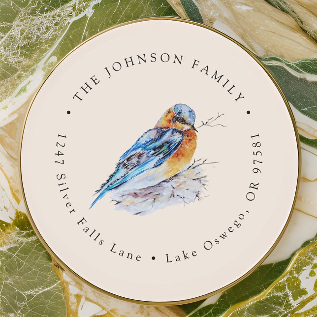 Pegatina Redonda Elegante dirección de devolución de Watercolor Blu (Subido por el creador)