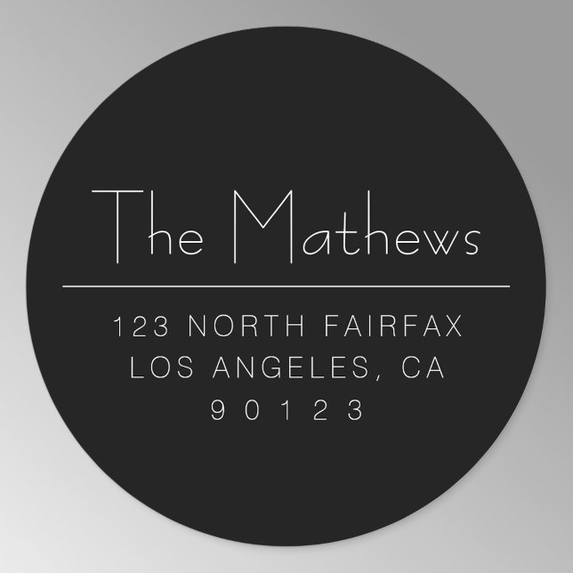 Pegatina Redonda Elegante dirección de devolución en blanco y negro (Subido por el creador)