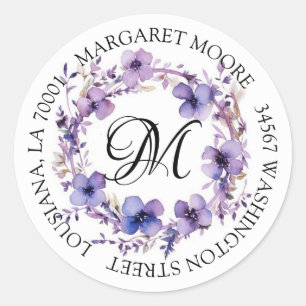 Pegatina Redonda Elegante dirección de Monograma con guión floral p