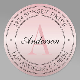 Pegatina Redonda Elegante Dirección de Monograma Rosa Faux Rosa Gol