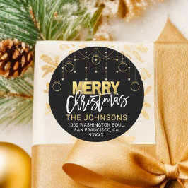 Pegatina Redonda Elegante dirección de Navidades de Black Gold Twin