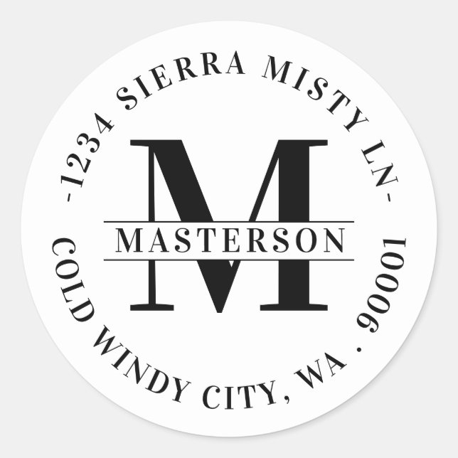 Pegatina Redonda Elegante dirección de retorno circular de monogram (Anverso)