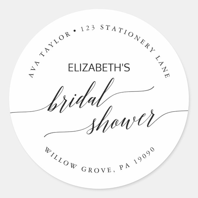 Pegatina Redonda Elegante dirección de retorno de ducha de novia ne (Anverso)