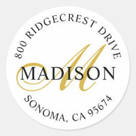 Pegatina Redonda Elegante dirección de retorno de monograma con gui