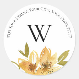 Pegatina Redonda Elegante dirección de retorno de monograma floral 