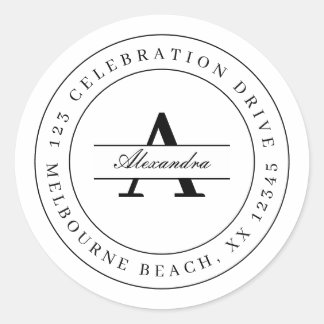 Pegatina Redonda Elegante dirección de retorno minimalista blanco n