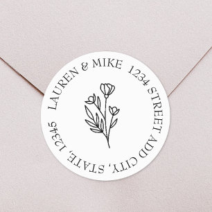 Pegatina Redonda Elegante dirección de retorno redondo de Boda flor