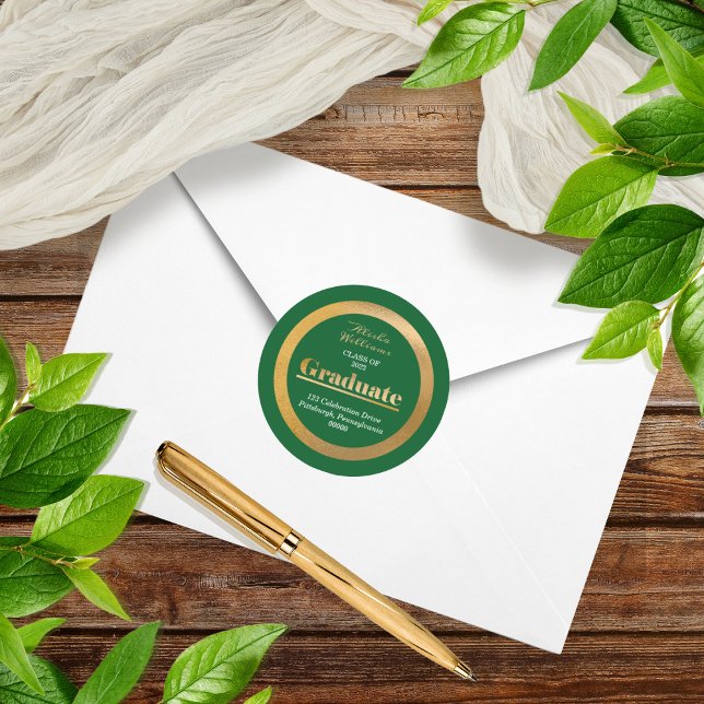 Pegatina Redonda Elegante dirección de retorno verde para graduados (Subido por el creador)