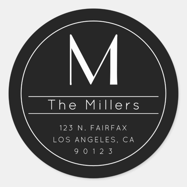 Pegatina Redonda Elegante dirección de retorno y monograma moderno (Anverso)