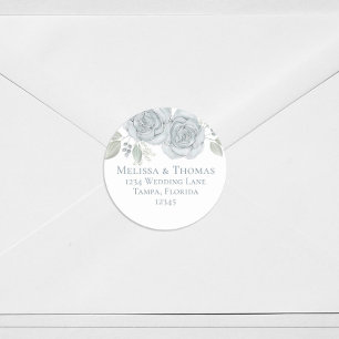 Pegatina Redonda Elegante dirección Dusty Blue Floral simple de ret