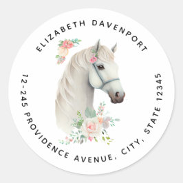 Pegatina Redonda Elegante dirección floral de Boho blanco para caba