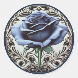 Pegatina Redonda Elegante diseño Art Nouveau de Rosa azul