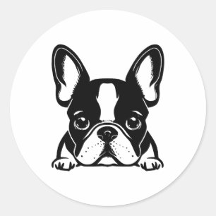 Pegatina Redonda Elegante diseño de Bulldog francés monocromo