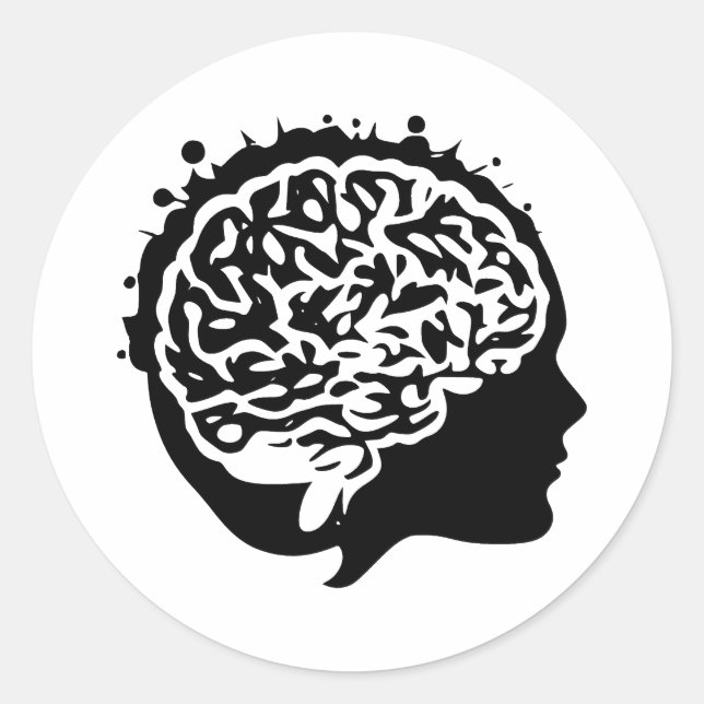 Pegatina Redonda Elegante diseño de cerebro monocromo (Anverso)