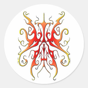 Pegatina Redonda Elegante diseño de tatuaje tribal - llama roja