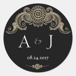 Pegatina Redonda Elegante diseño Mehndi pegatinas redondos-negro