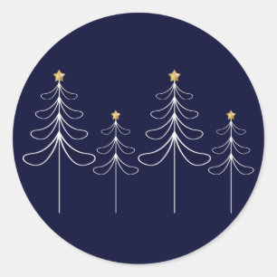 Pegatina Redonda Elegante diseño minimalista de árbol de Navidad az
