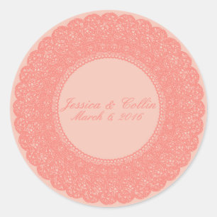 Pegatina Redonda Elegante diseño personalizado de coral y melocotón
