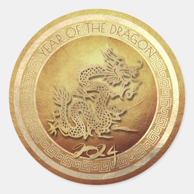 Pegatina Redonda Elegante dragón chino vietnamita de Año Nuevo 2024 (Anverso)