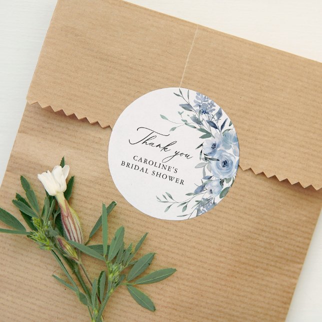 Pegatina Redonda Elegante Ducha Azul Floral Bridal (Subido por el creador)