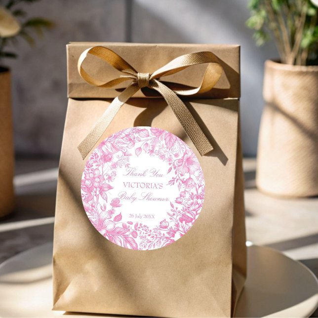 Pegatina Redonda Elegante ducha botánica rosa polvorienta de bebé (Elegant botanical dusty pink baby shower thank you favor sticker baby shower favors)
