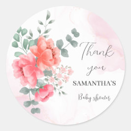 Pegatina Redonda Elegante ducha de bebé color rosa rosa y rosa