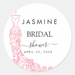 Pegatina Redonda Elegante ducha de novia blanca y rosa