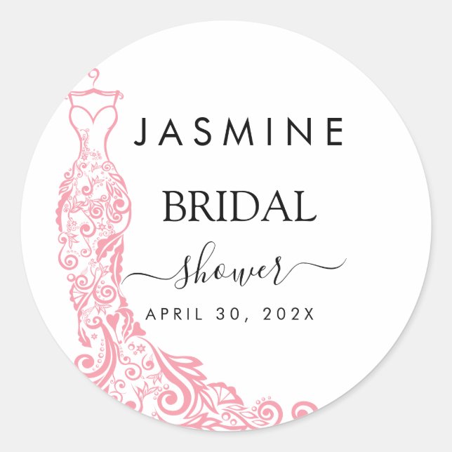 Pegatina Redonda Elegante ducha de novia blanca y rosa (Anverso)