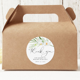 Pegatina Redonda Elegante ducha de novia de orquídea blanca