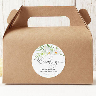 Pegatina Redonda Elegante ducha de novia de orquídea blanca