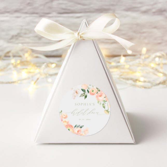 Pegatina Redonda Elegante ducha de novia en rosa y verde salvia (Subido por el creador)