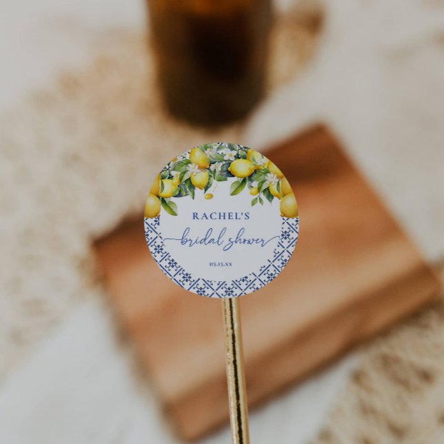 Pegatina Redonda Elegante ducha de novia mediterránea limonera (Subido por el creador)