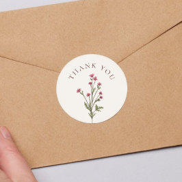 Pegatina Redonda Elegante ducha de novia verde rosa floral gracias