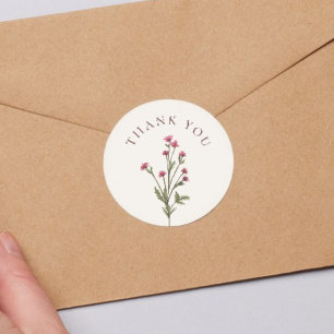 Pegatina Redonda Elegante ducha de novia verde rosa floral gracias