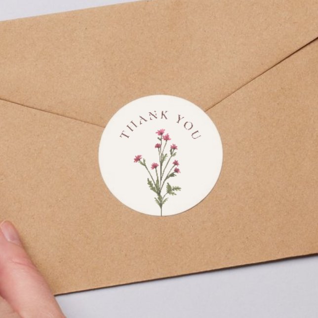 Pegatina Redonda Elegante ducha de novia verde rosa floral gracias (Subido por el creador)