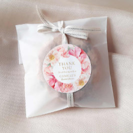 Pegatina Redonda Elegante ducha de novias con flores rosadas Gracia