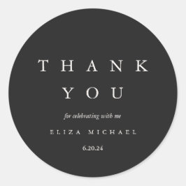 Pegatina Redonda Elegante ducha de novias negra y taúpe gracias