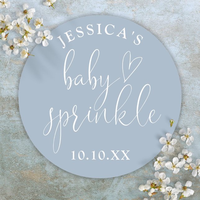Pegatina Redonda Elegante Dusty Blue Baby Sprinkle Shower Favor (Elegant Dusty Blue Baby Sprinkle Shower Favor Classic Round Sticker)
