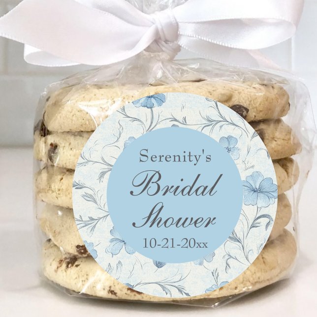 Pegatina Redonda Elegante Dusty Blue Country Garden Bridal Shower (Subido por el creador)