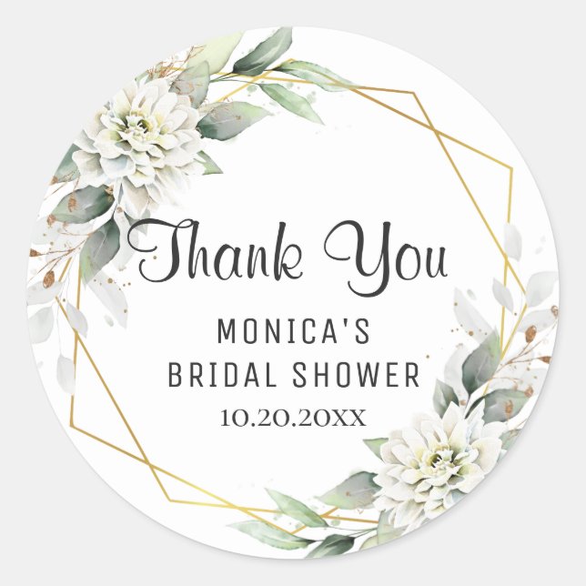 Pegatina Redonda Elegante Dusty Blue Floral Greeneration Bridal Sho (Anverso)