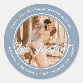 Pegatina Redonda Elegante, Dusty Blue Love es dulce foto Boda