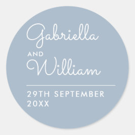 Pegatina Redonda Elegante Dusty Blue Script Wedding Favor