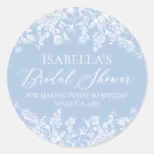 Pegatina Redonda Elegante Dusty Blue Wildflower Bridal Shower