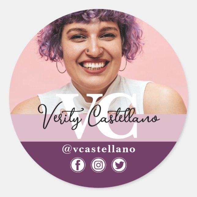 Pegatina Redonda Elegante Dusty Mauve Script Nombre y Personalizado (Anverso)