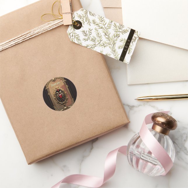 Pegatina Redonda Elegante emblema de lujo del corazón. (Regalar)