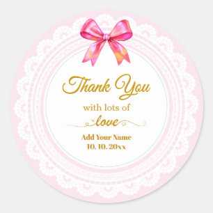 Pegatina Redonda Elegante encaje rosa "Gracias con mucho amor"