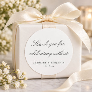 Pegatina Redonda Elegante escritura blanca boda personalizada agrad