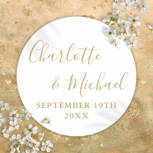 Pegatina Redonda Elegante escritura de firma en dorado