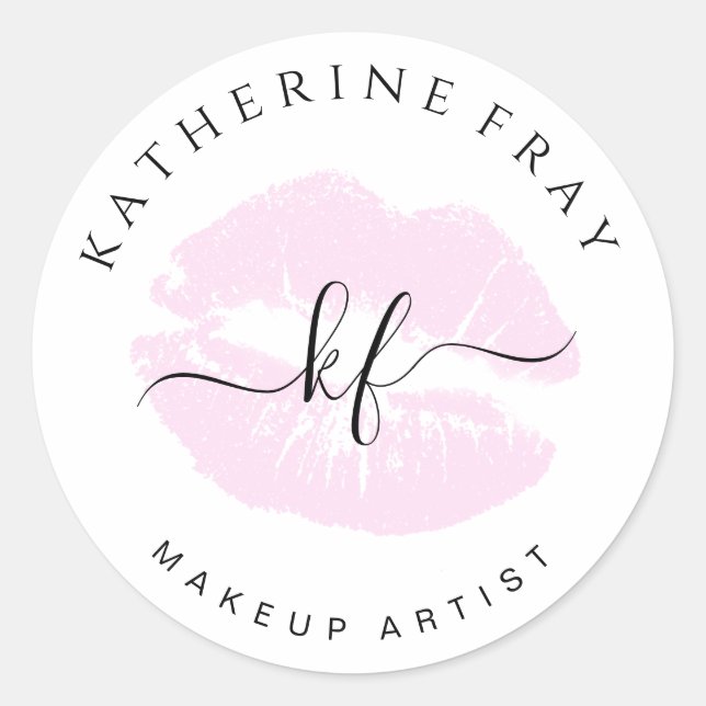 Pegatina Redonda Elegante escritura manuscrita caligrafía labios ro (Anverso)