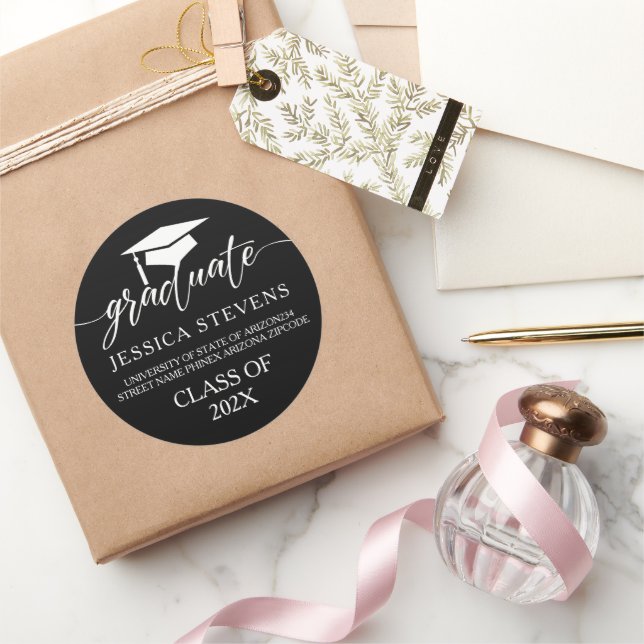 Pegatina Redonda Elegante escritura simple blanca caligrafía en neg (Regalar)